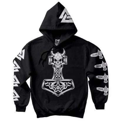 Valknut Fenrir Thor Skull Huginn Muninn Mjolnir Hoodie