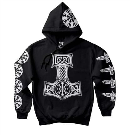 Helm of Terror Awe Huginn Muninn Viking Mjolnir Hoodie