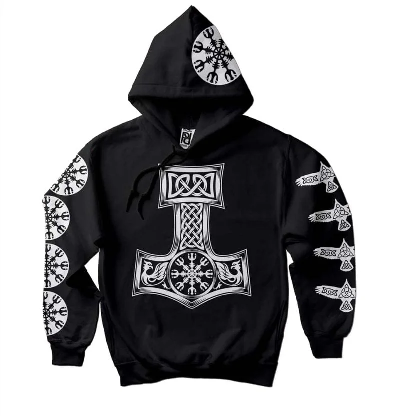 Helm of Terror Awe Huginn Muninn Viking Mjolnir Hoodie