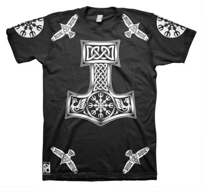 Helm of Terror Awe Huginn Muninn Viking Mjolnir T-Shirt