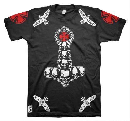 Iron Cross Skull Red Huginn Muninn Viking Mjolnir T-Shirt
