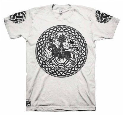 Alternative view of Odin on Slepnir Huginn Muninn Valknut Viking Ragnarok T-Shirt
