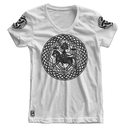 Alternative view of Odin on Slepnir Huginn Muninn Valknut Viking Ragnarok Women T-shirt