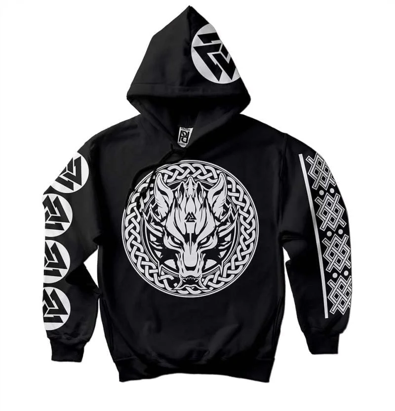 Fenrir Wolf Son of Loki Valknut Viking Ragnarok Hoodie