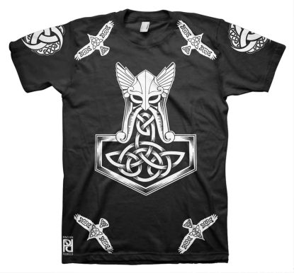 Thor Skull Helmet Huginn Muninn Mjolnir T-Shirt
