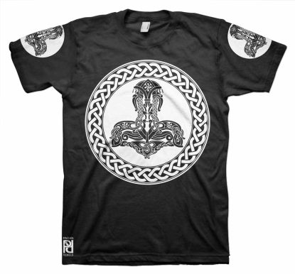 Twin Skull Thor Hammer Norse Viking Ragnarok T-Shirt