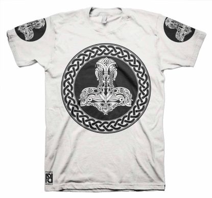 Alternative view of Twin Skull Thor Hammer Norse Viking Ragnarok T-Shirt