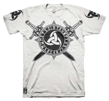 Alternative view of Triquetra Horns Runes Amulet Viking Valhalla T-Shirt