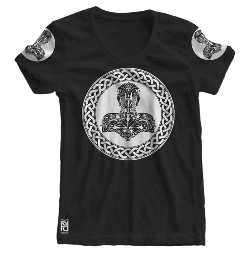Twin Skull Thor Hammer Norse Viking Ragnarok Women T-shirt