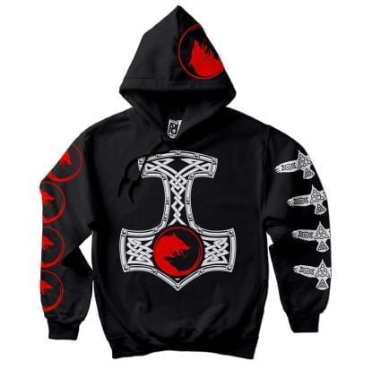 Red Ulfhednar Wolf Elite Warriors Huginn Muninn Viking Mjolnir Hoodie