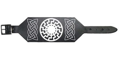 Black Sun Volkisch Norse 100% Real Black Genuine Leather Cuff Wristband