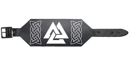 Valknut Rune Knot Of The Slain 100% Real Black Genuine Leather Cuff Wristband