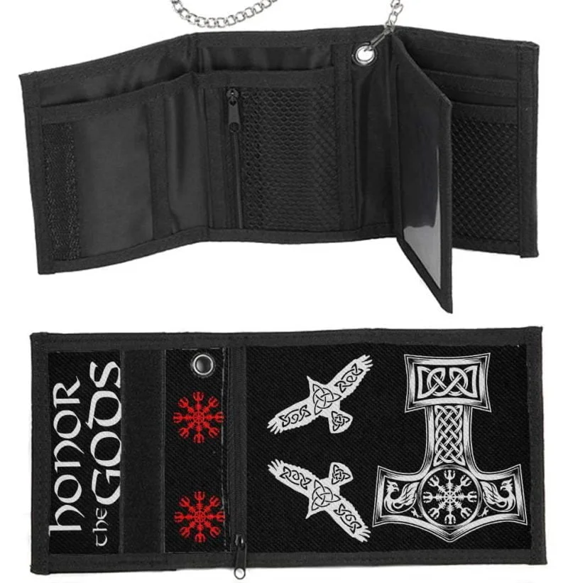 Helm of Terror Huginn Muninn Honor the Gods Mjolnir Premium Keychain Wallet