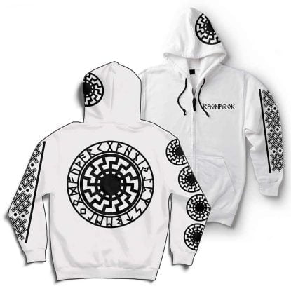 Alternative view of Black Sun Volkisch Norse Runes Viking Ragnarok Zip Hoodie