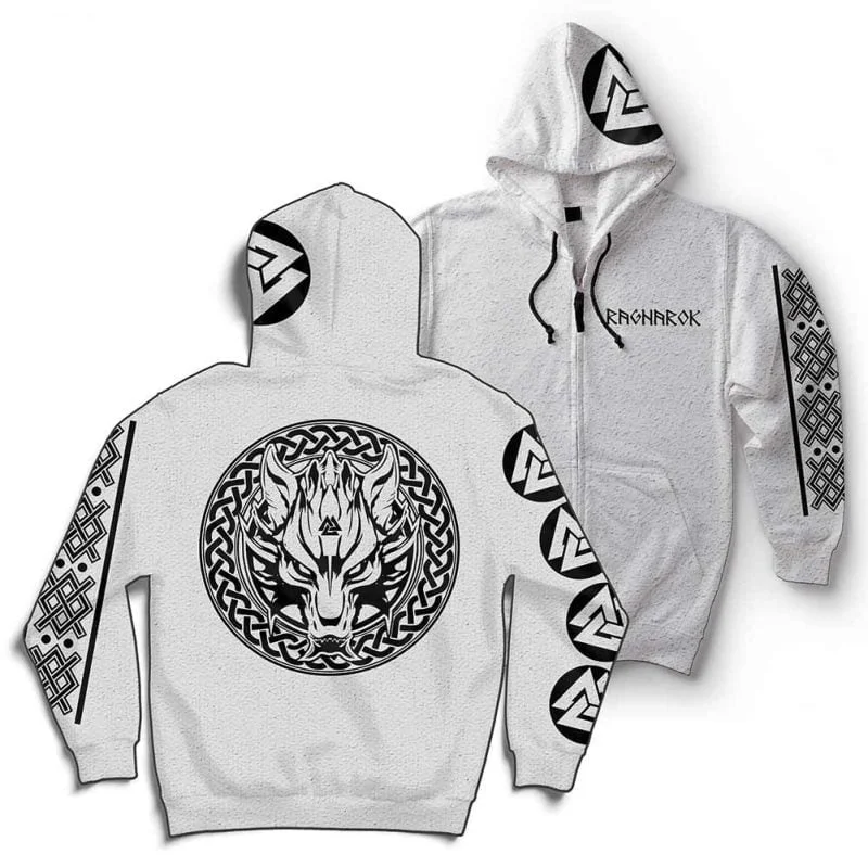 Fenrir Wolf Son of Loki Valknut Viking Ragnarok Zip Hoodie - Image 3