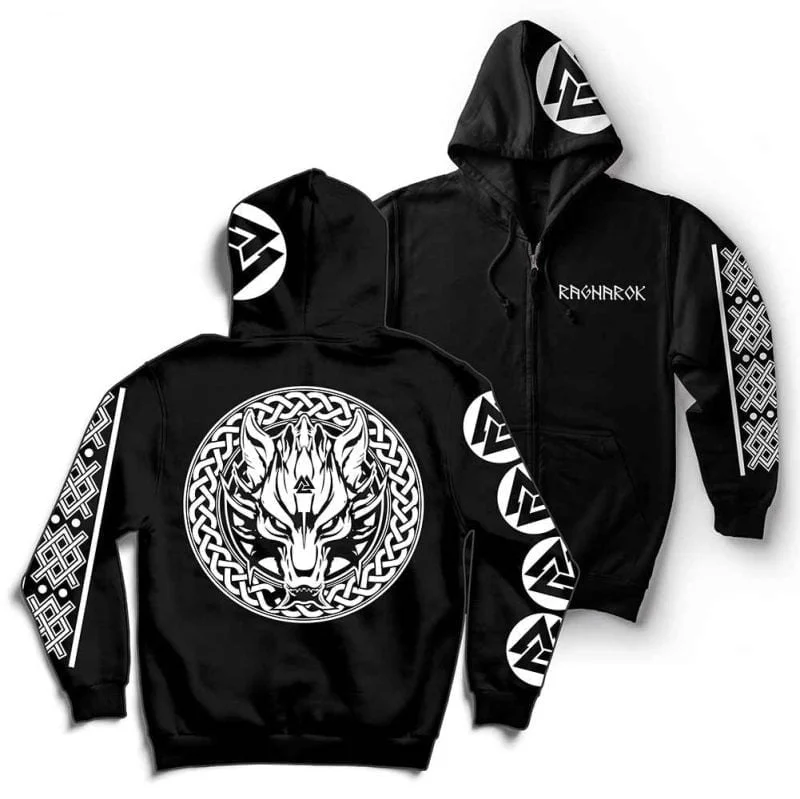 Fenrir Wolf Son of Loki Valknut Viking Ragnarok Zip Hoodie