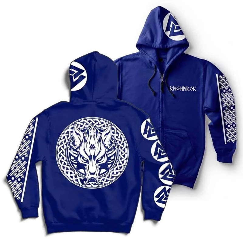 Fenrir Wolf Son of Loki Valknut Viking Ragnarok Zip Hoodie - Image 4