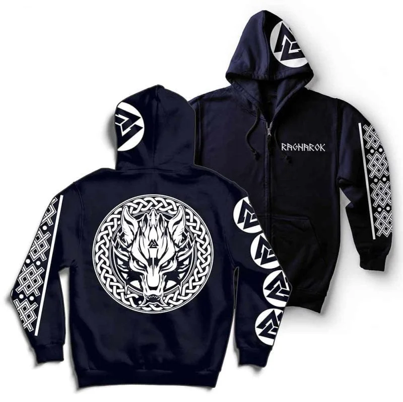 Fenrir Wolf Son of Loki Valknut Viking Ragnarok Zip Hoodie - Image 5