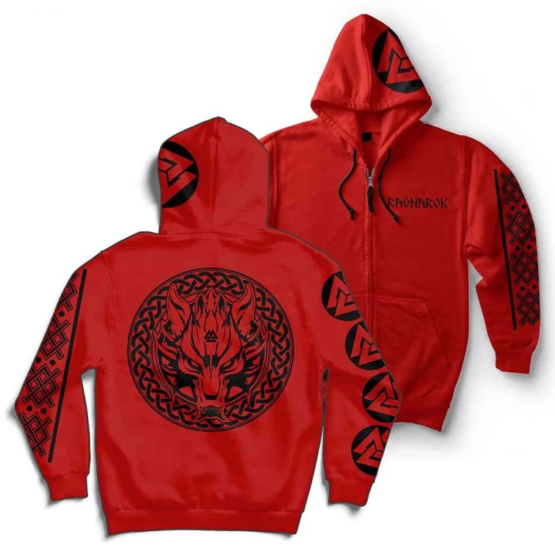 Fenrir Wolf Son of Loki Valknut Viking Ragnarok Zip Hoodie - Image 6