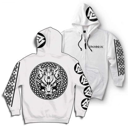 Alternative view of Fenrir Wolf Son of Loki Valknut Viking Ragnarok Zip Hoodie