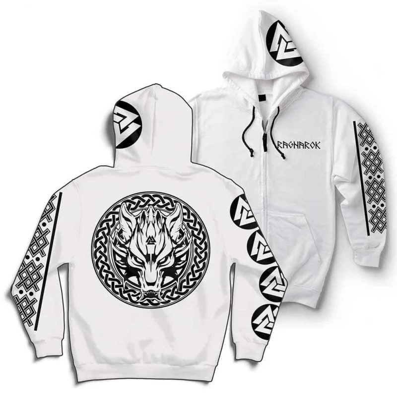 Fenrir Wolf Son of Loki Valknut Viking Ragnarok Zip Hoodie - Image 2