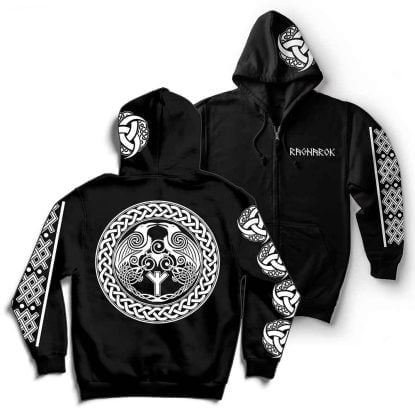 Huginn Muninn Odin Trisquel Algiz Viking Ragnarok Zip Hoodie