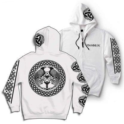 Alternative view of Huginn Muninn Odin Trisquel Algiz Viking Ragnarok Zip Hoodie