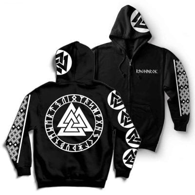 Valknut Rune Knot Of The Slain Warrior Viking Ragnarok Zip Hoodie