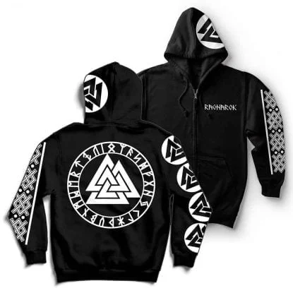 Valknut Rune Knot Of The Slain Warrior Viking Ragnarok Zip Hoodie