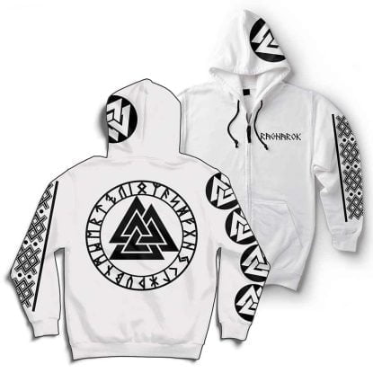 Alternative view of Valknut Rune Knot Of The Slain Warrior Viking Ragnarok Zip Hoodie