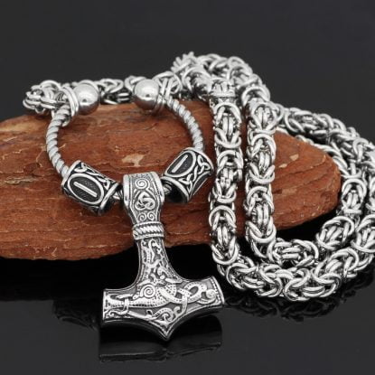 Viking Nordic Mjolnir Stainless Steel Thor Hammer Necklace - King Chain