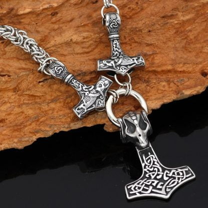 Alternative view of Three Hammers Nordic Mjolnir Stainless Steel Thor Necklace - King Chain