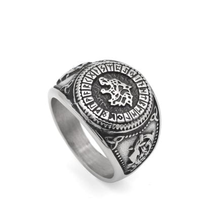 Alternative view of Fenrir Wolf Rune Nordic Viking Massive Heavy Stainless Steel Ring