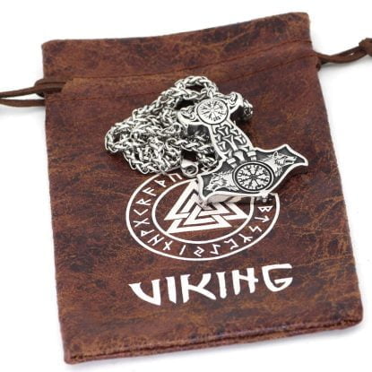 Alternative view of Fenrir Vegvisir Hammer Nordic Mjolnir Stainless Steel Thor Necklace