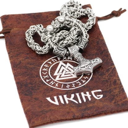 Alternative view of Viking Nordic Mjolnir Stainless Steel Thor Hammer Necklace - King Chain