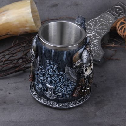 Coffee Mug, Stainless Steel Viking Warrior Skull Beer Mugs Resin