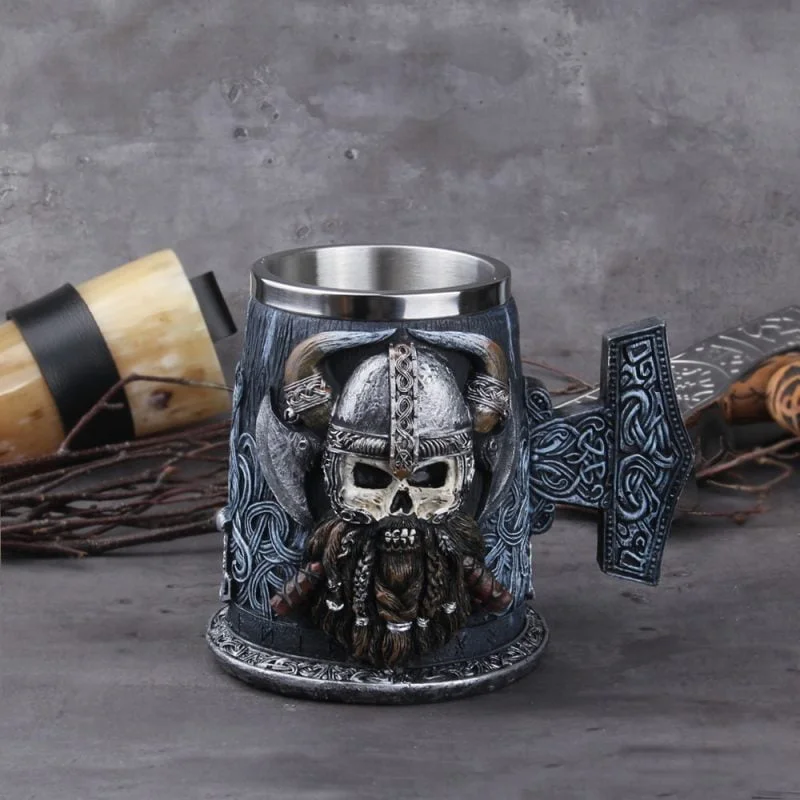 Danegeld Tankard Mug With Stainless Steel Insert Resin Skull Viking Coffee Beer Mugs Cup