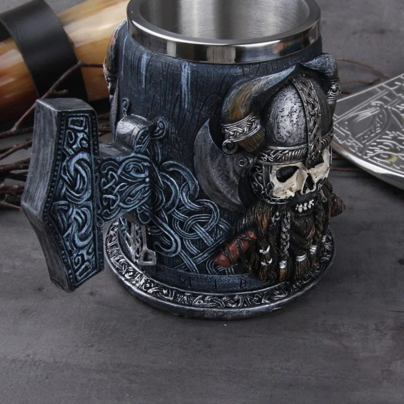 Danegeld Tankard Mug With Stainless Steel Insert Resin Skull Viking Coffee Beer Mugs Cup - Image 2