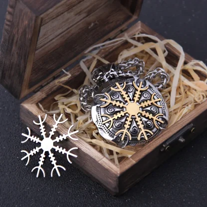 Vegvisir Stainless Steel Viking Mix Gold Color Rune Necklace Viking Scandinavian Norse Viking Necklace