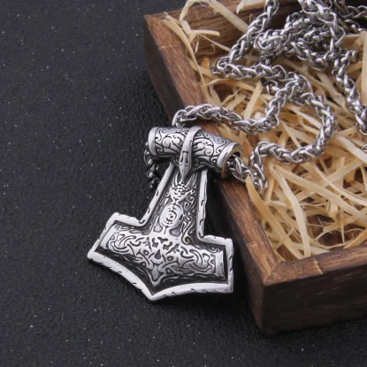 Thor's hammer mjolnir necklace Raven Viking Necklace with wooden box