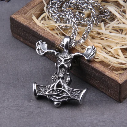 Thor Triskel Stainless Steel Viking Necklace Men Skull deer Pendants valknut Necklaces