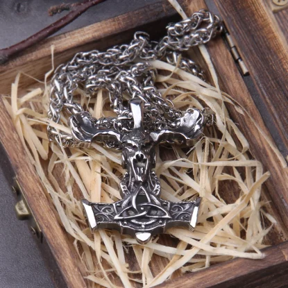 Alternative view of Thor Triskel Stainless Steel Viking Necklace Men Skull deer Pendants valknut Necklaces
