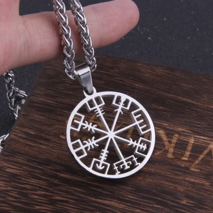 Stainless steel Viking vegvísir necklace as men gift with wooden box