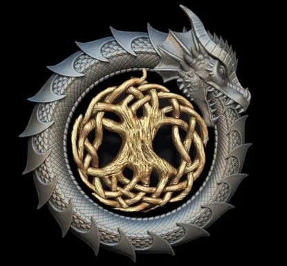 Rotating tree of life Viking Ouroboros Necklace with Stainless Steel Chain and pendant with wooden box