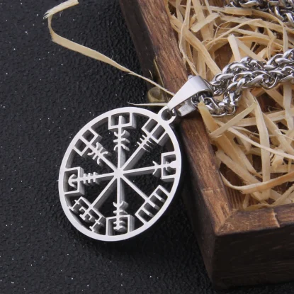 Vegvísir Stainless steel Viking  necklace as men gift with wooden box