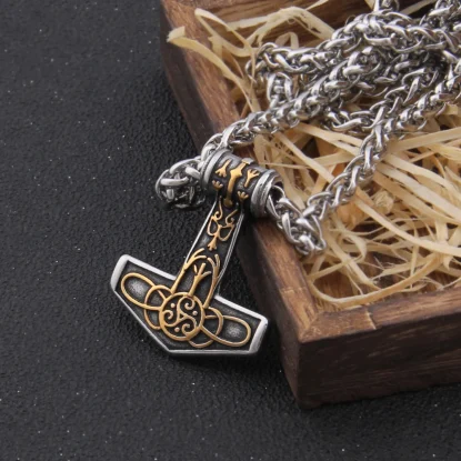 Thor's hammer mjolnir necklace Gold color viking scandinavian Odin viking necklace Men Stainless Steel