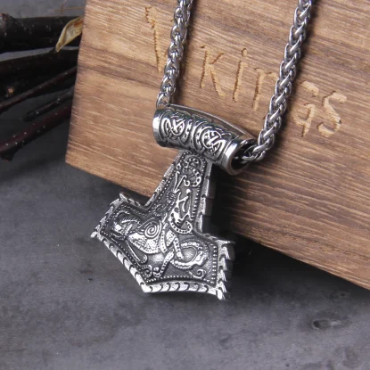 Norse, 2024 Viking, Pendant & Chain, Thors Hammer, Mjölnir Aegishjalmr, Triquetra Stainless Steel Amulet, Asatru, Pagan Jewellery.