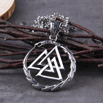 Alternative view of Valknut Amulet Viking Midgarðsormr Snake Dragon Pendant Necklace with vikings wooden box