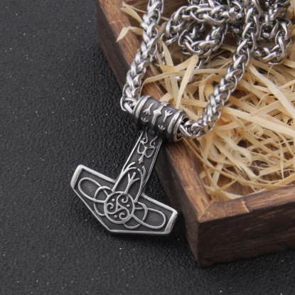 Alternative view of Thor's hammer mjolnir necklace Gold color viking scandinavian Odin viking necklace Men Stainless Steel