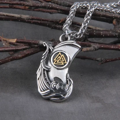 Drakar Nordic Vikings jewelry odin valknut stainless steel Viking warship pendant necklace with wooden box